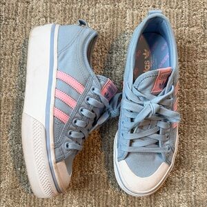 Adidas Women's Nizza Pastel Blue and Pink Sneakers